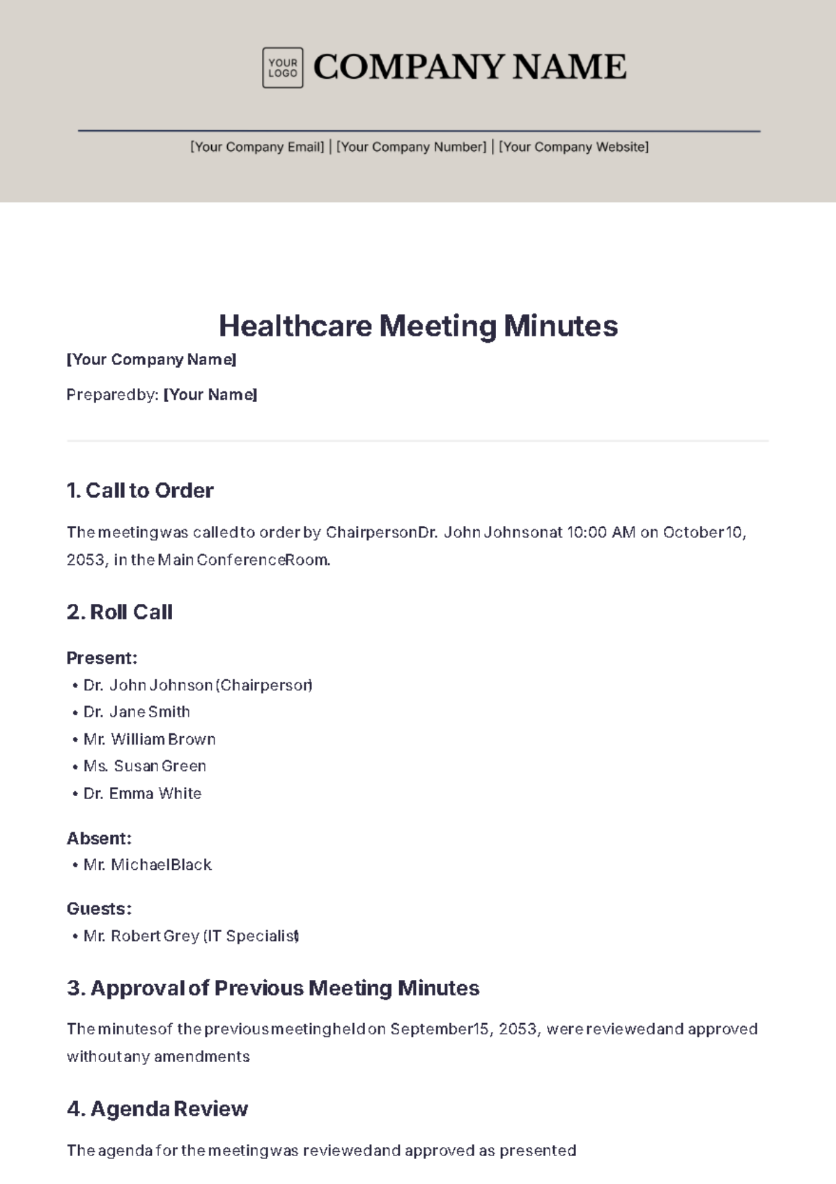 Healthcare Meeting Minutes Template