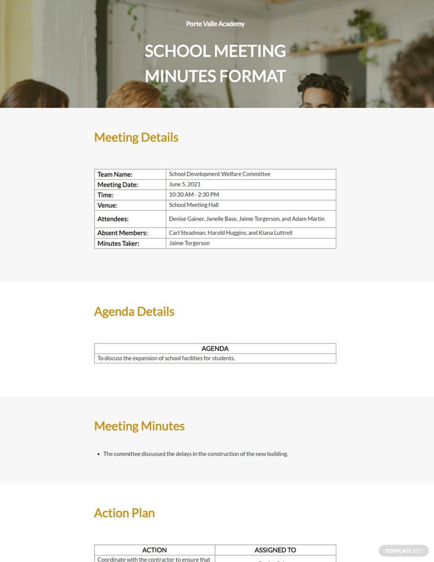 School Meeting Minutes Format Template