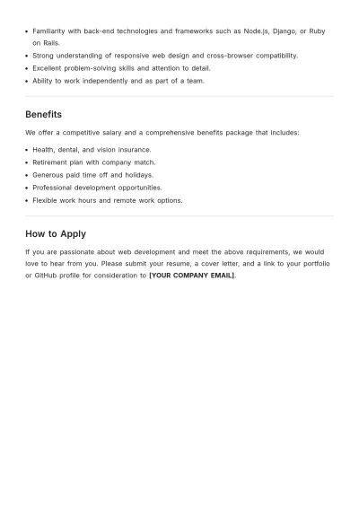 Free Simple Web Developer Job Description Template to Edit Online