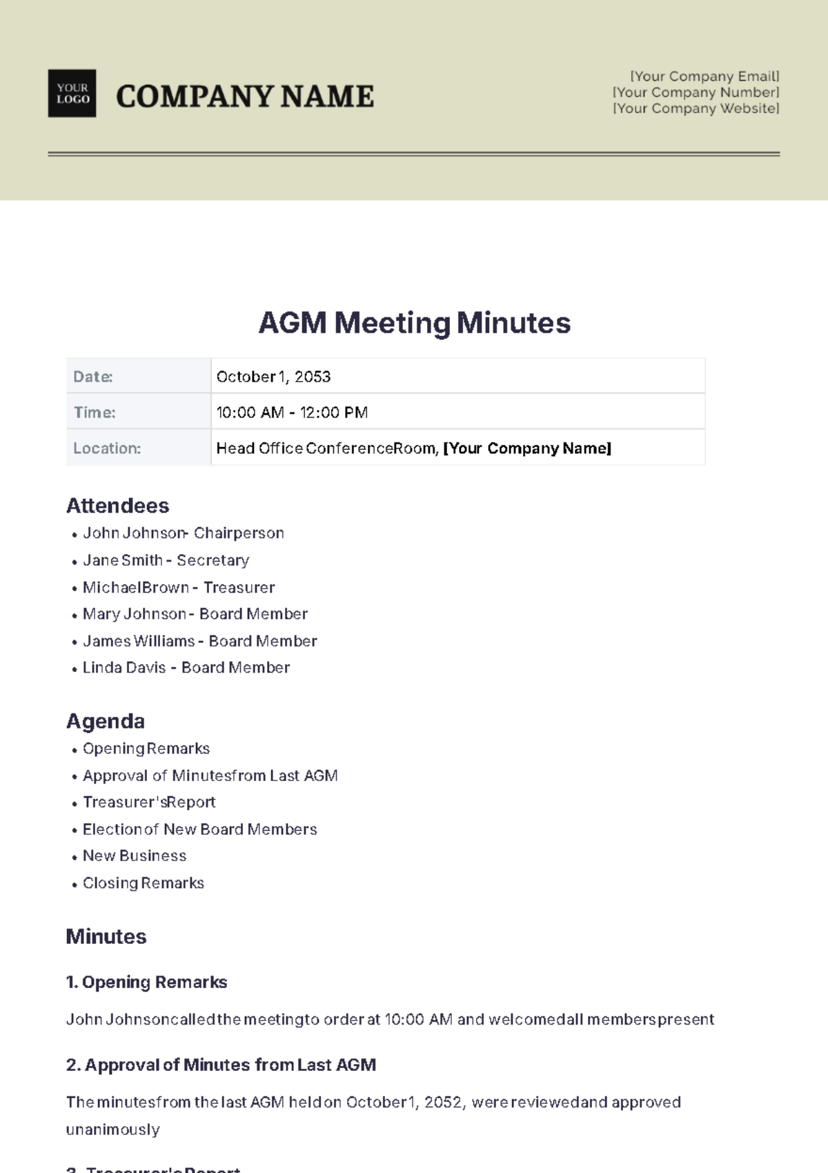 AGM Meeting Minutes Template