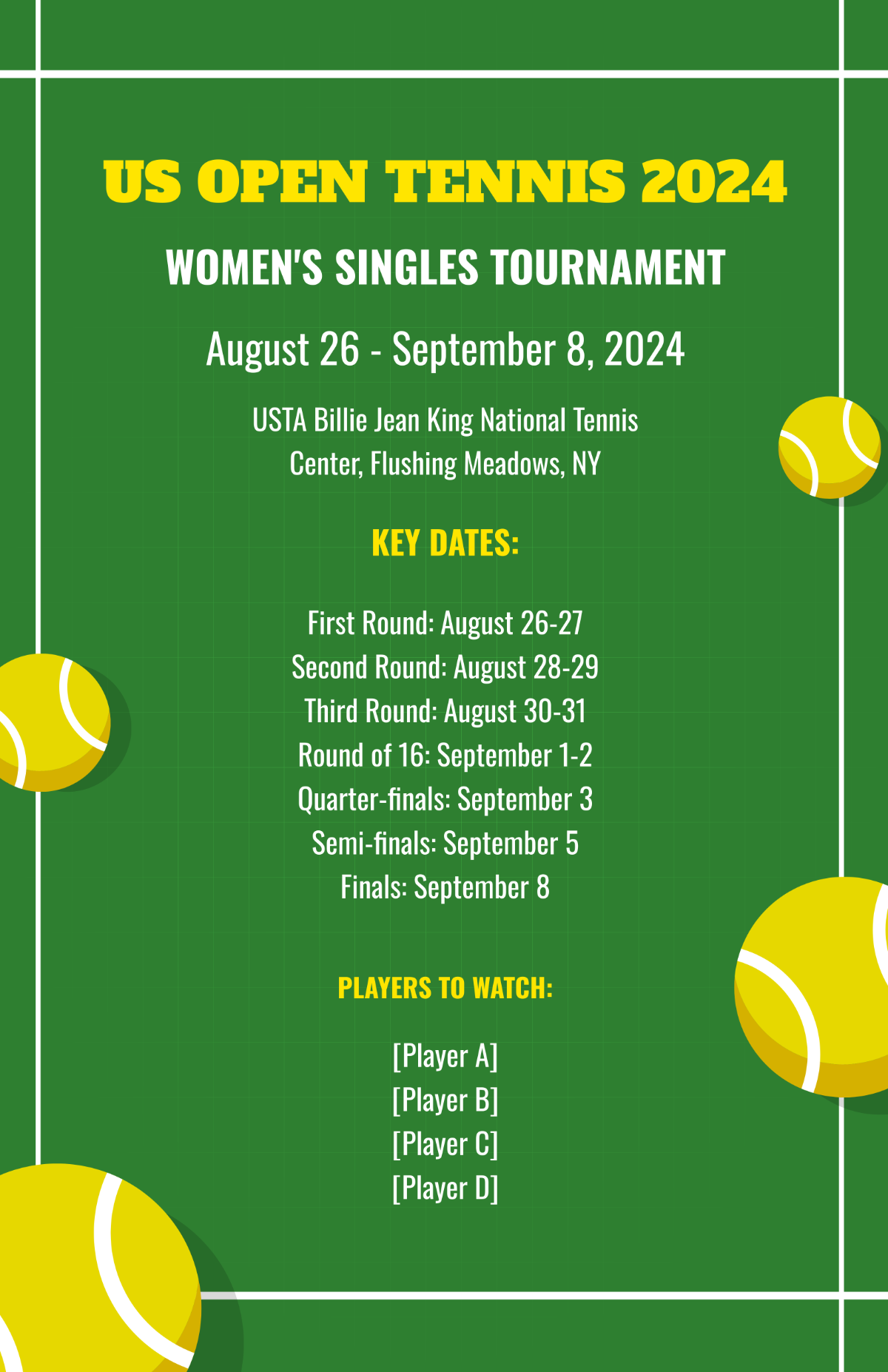 US Open Tennis Women's Singles Template - Edit Online & Download