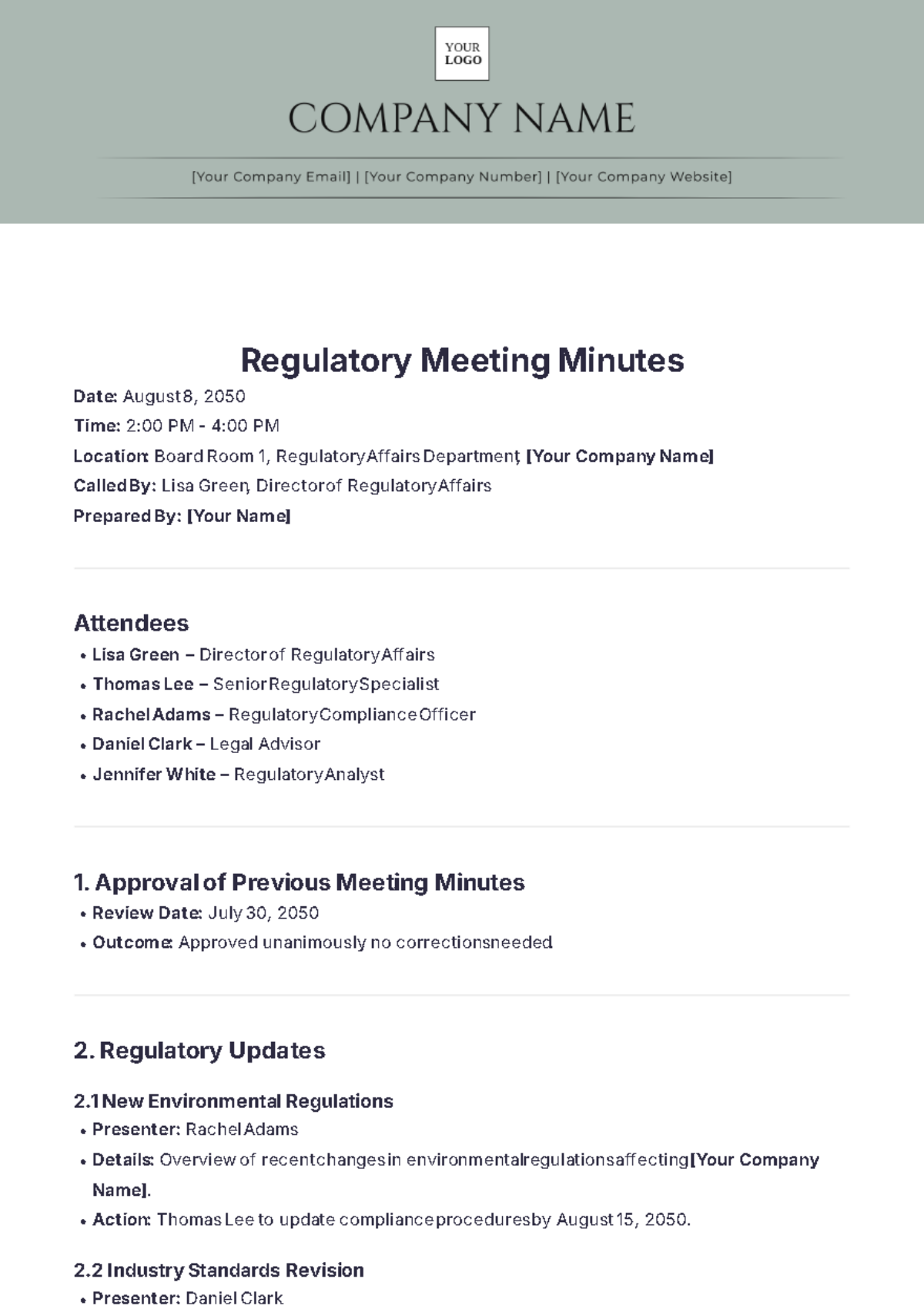 Regulatory Meeting Minutes Template