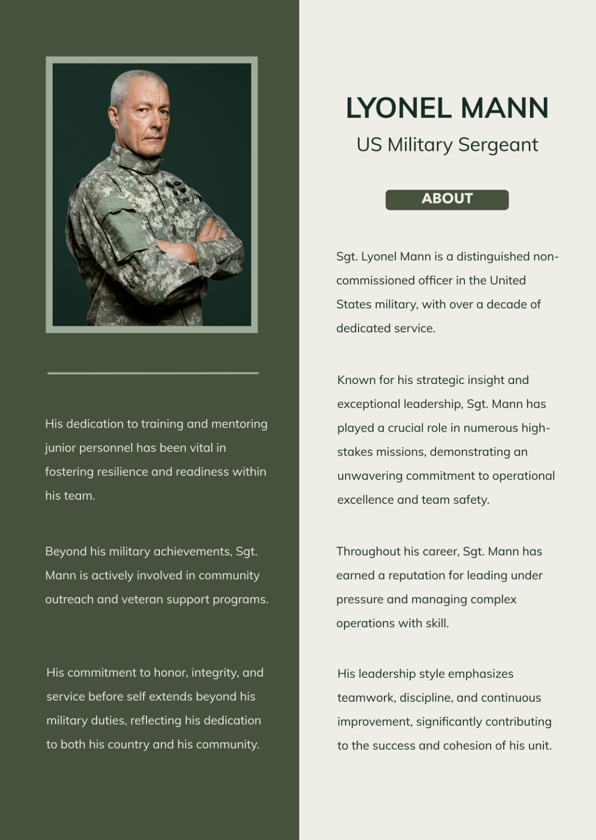 Military Professional Bio Template