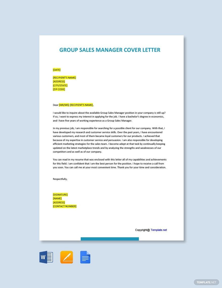 Group Sales Manager Cover Letter Template