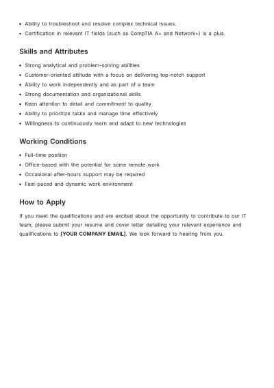 Free IT Support Specialist Job Description Template to Edit Online