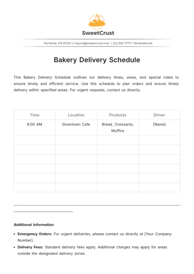 Free Bakery Delivery Schedule Template to Edit Online
