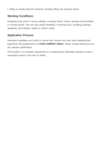 Free Printable Caregiver Job Description Template to Edit Online