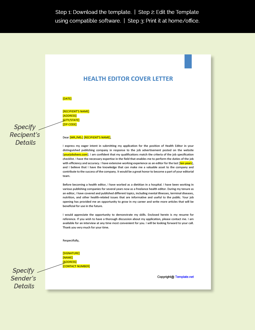 Health Editor Cover Letter Template