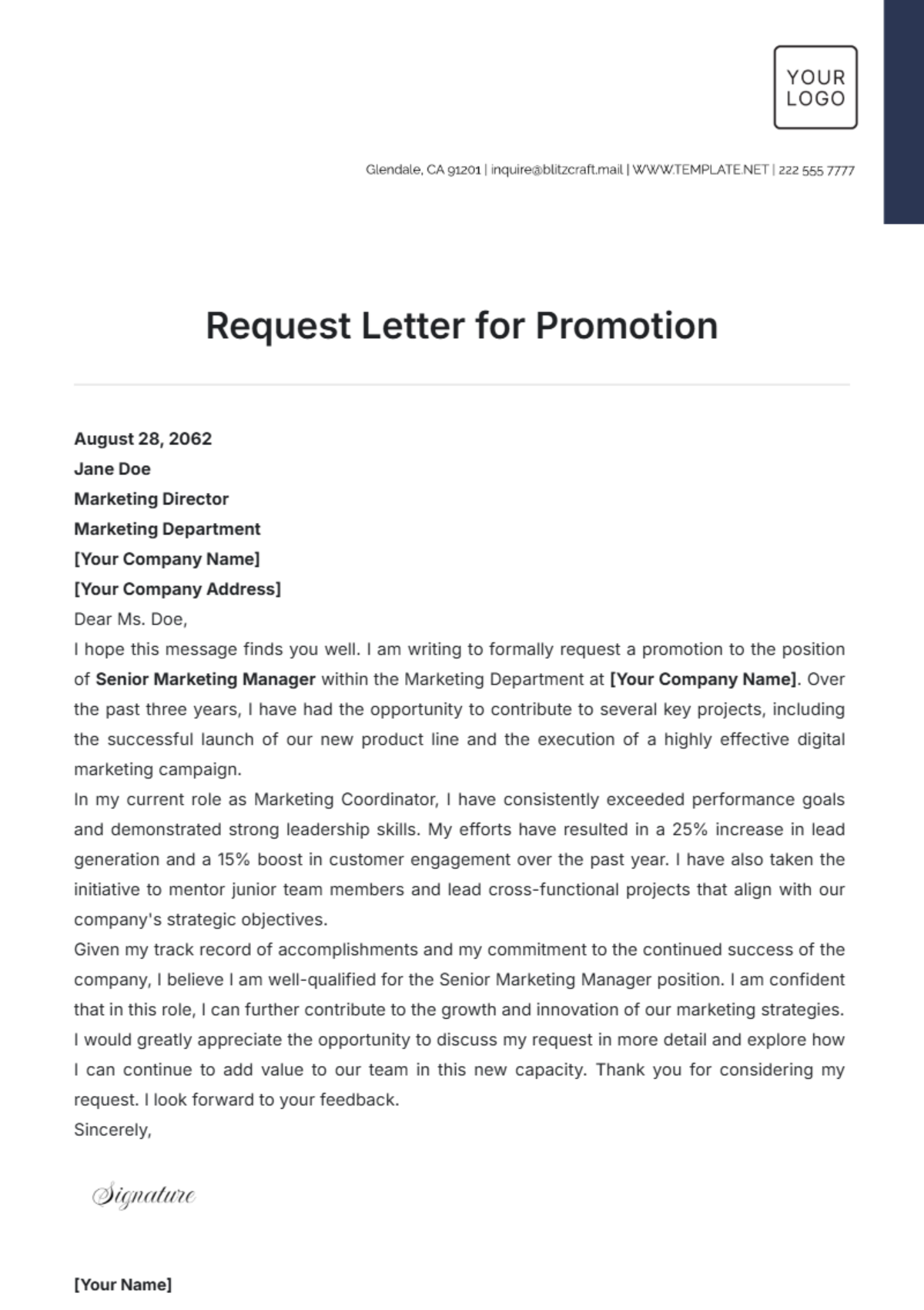 Request Letter for Promotion Template - Edit Online & Download