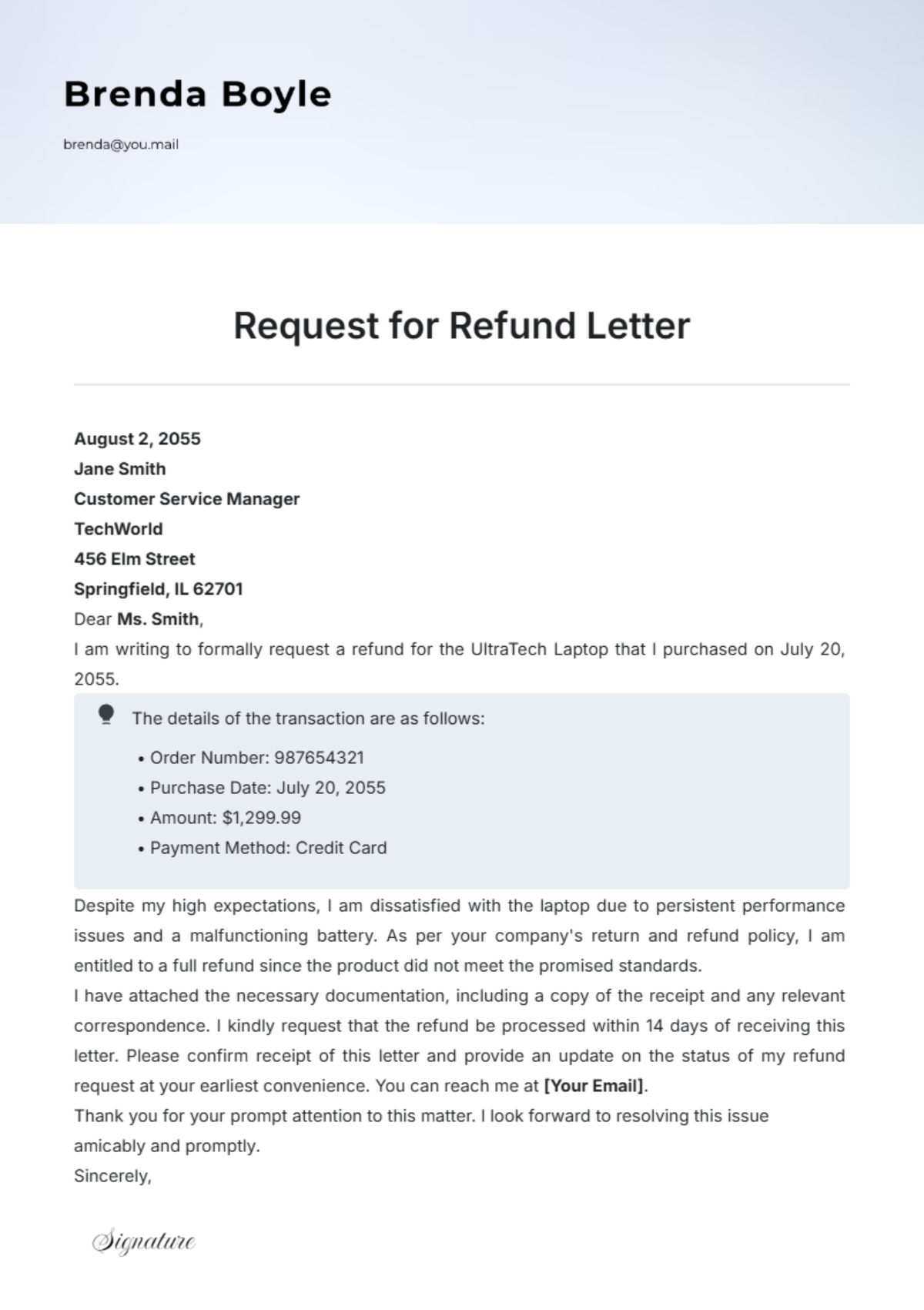 Request for Refund Letter Template - Edit Online & Download