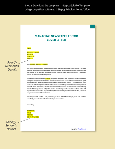 cover letter sample for managing editor