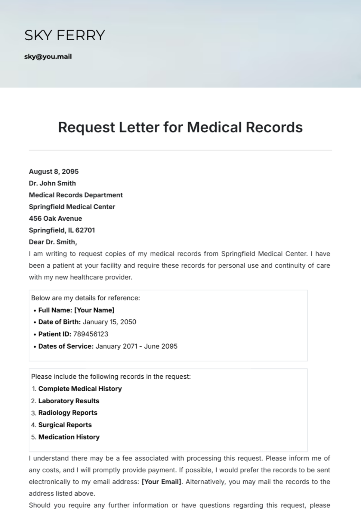 Request Letter for Medical Records Template - Edit Online & Download