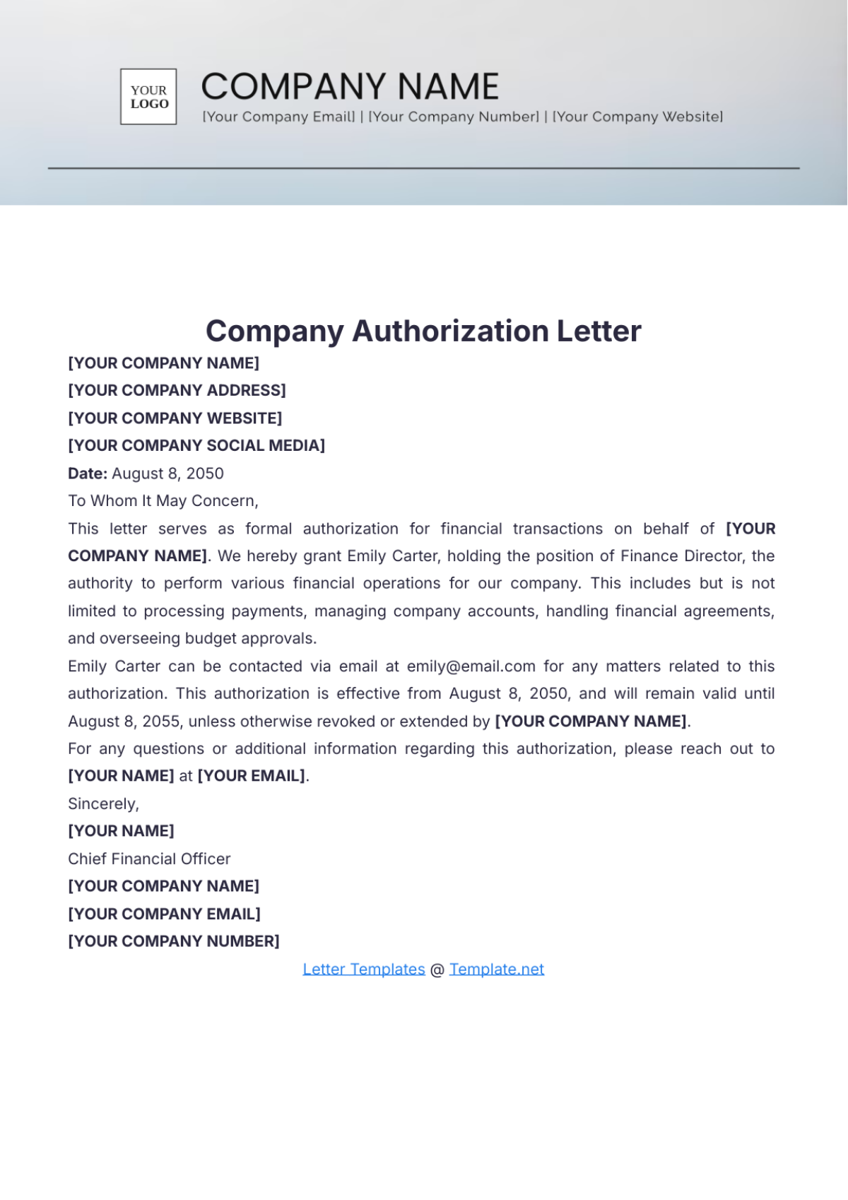 Company Authorization Letter Template - Edit Online & Download