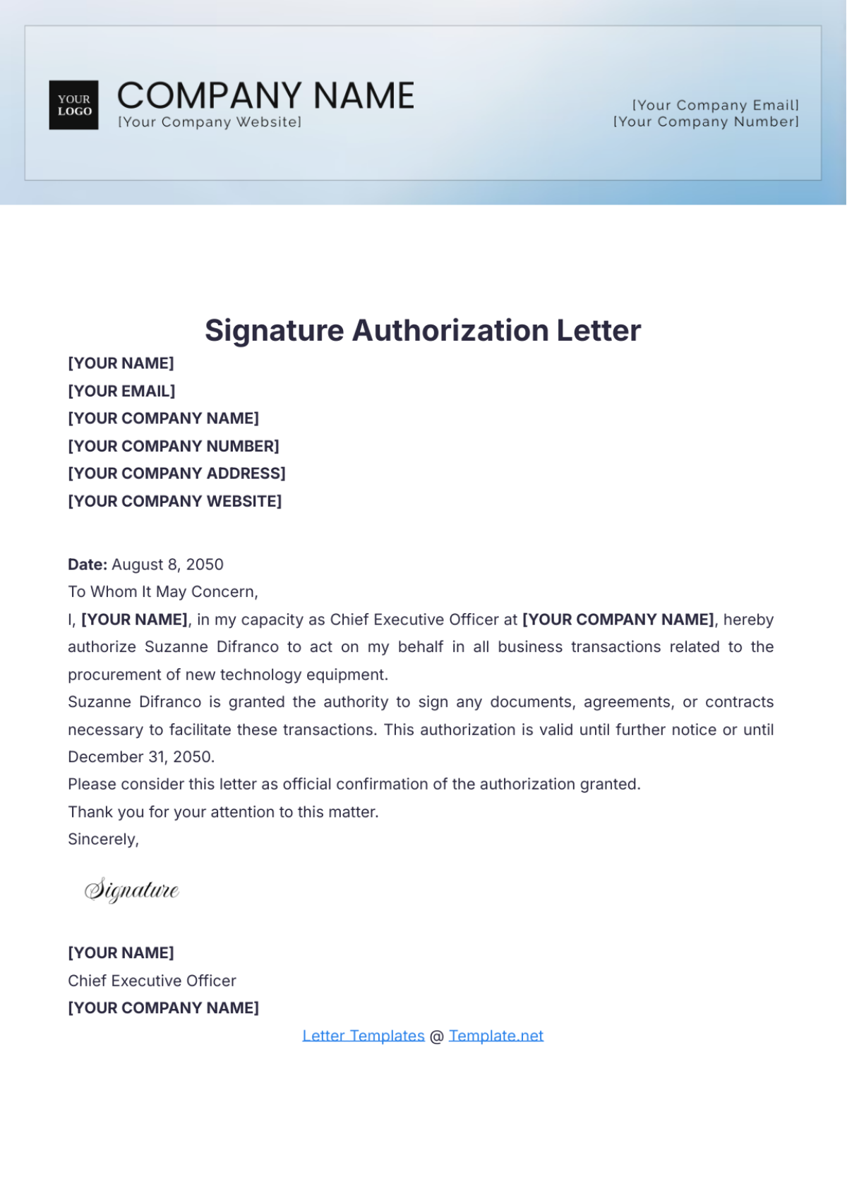 Signature Authorization Letter Template - Edit Online & Download