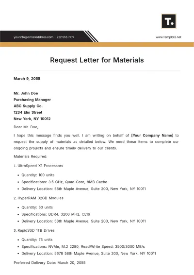 Free Request Letter for Materials Template to Edit Online
