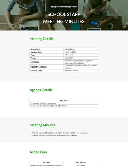 School Staff Meeting Minutes Template - Google Docs, Word, Apple Pages