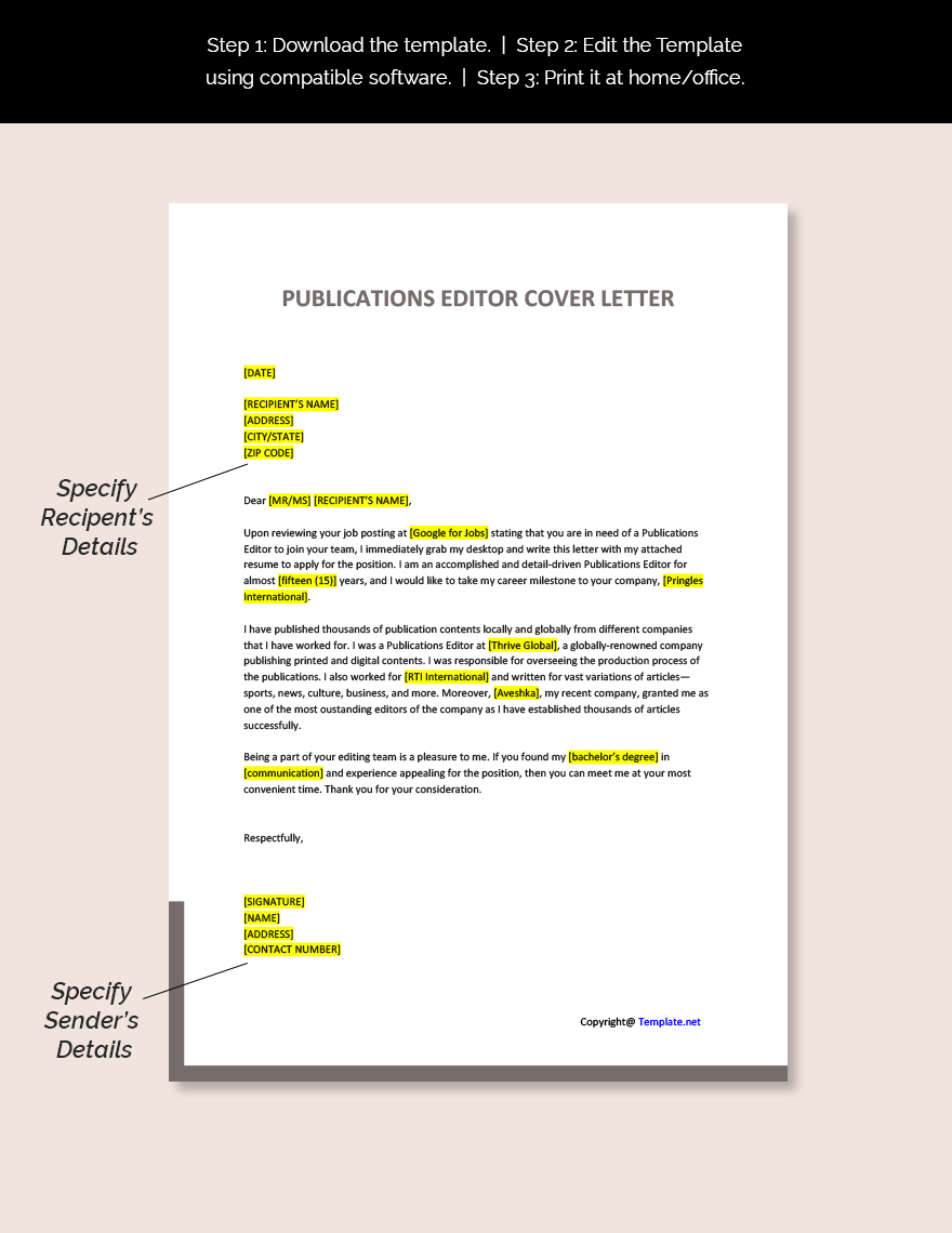 Publications Editor Cover Letter Template
