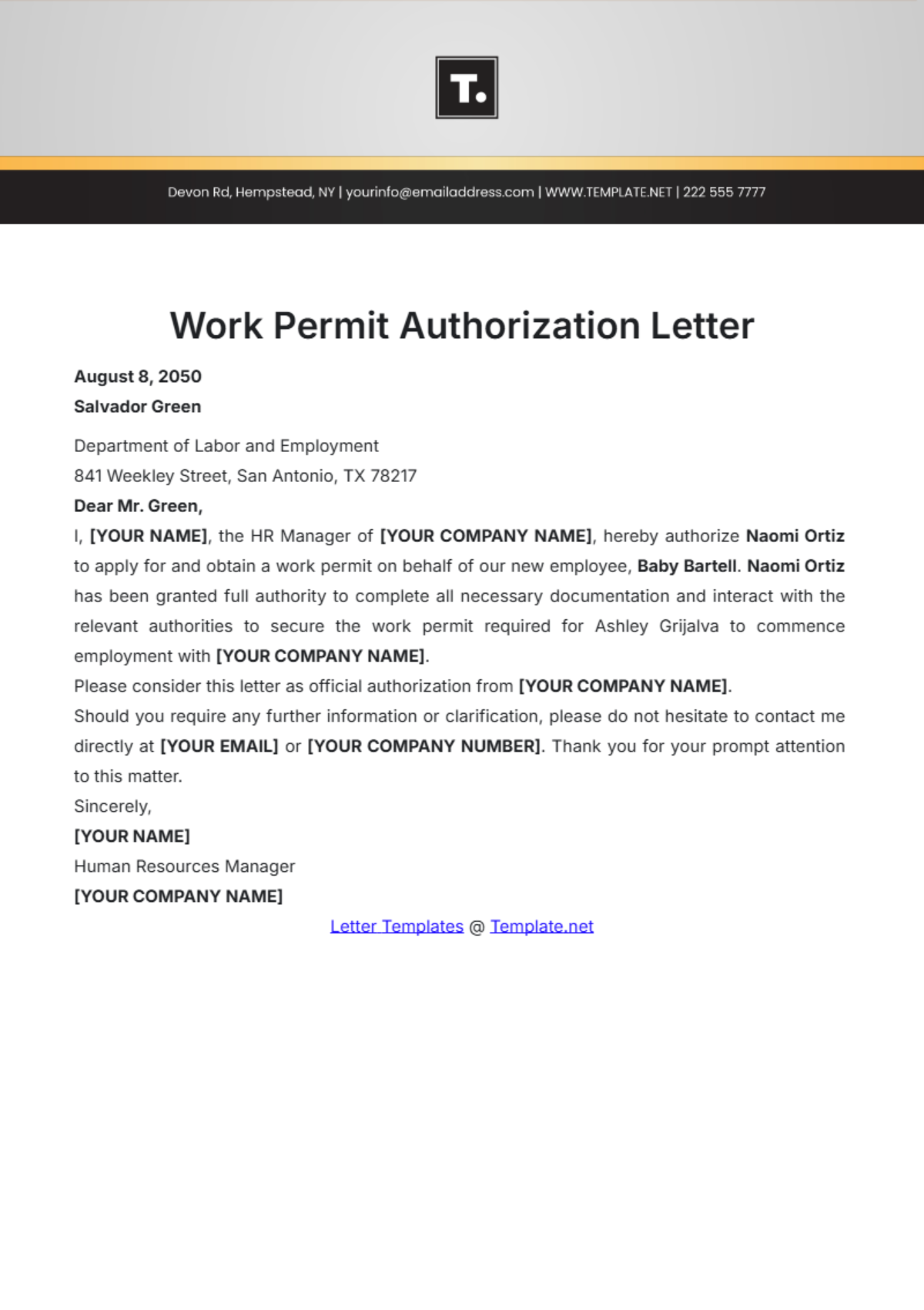 Employment Authorization Letter Sample Employment Authorization Letter Sample