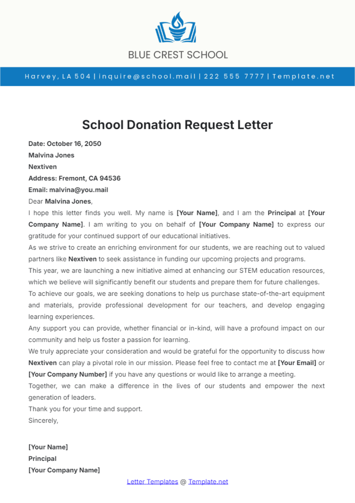 Free Donation Letter Templates, Editable and Printable