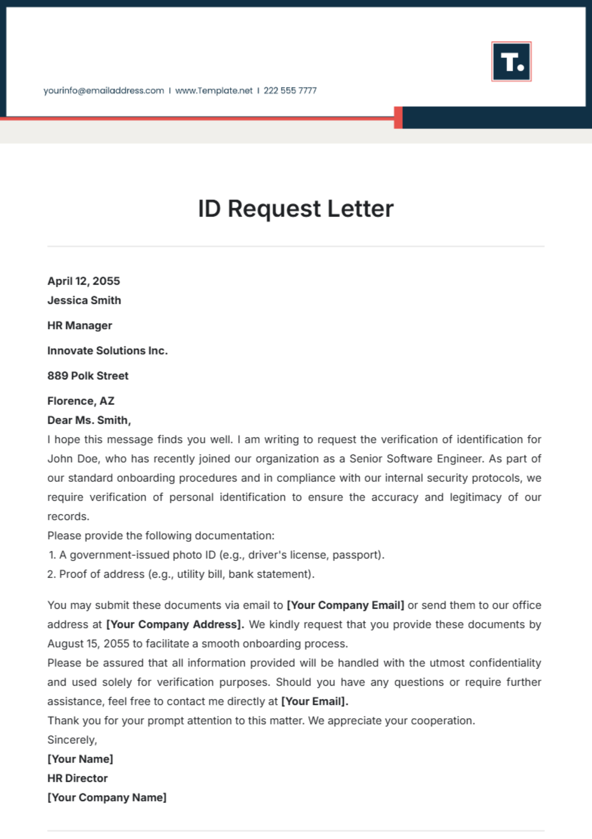 ID Request Letter Template - Edit Online & Download