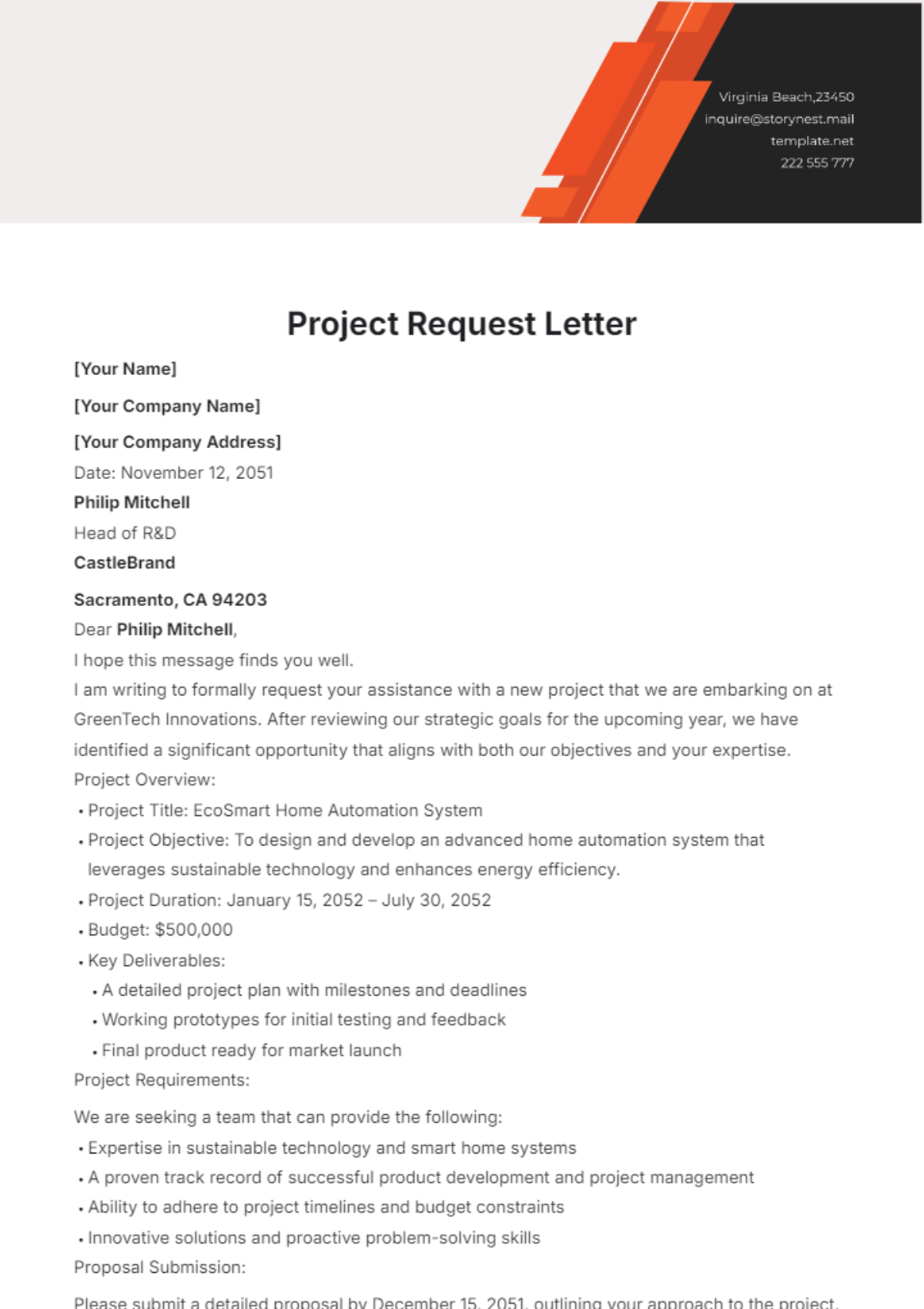 Project Request Letter Template - Edit Online & Download