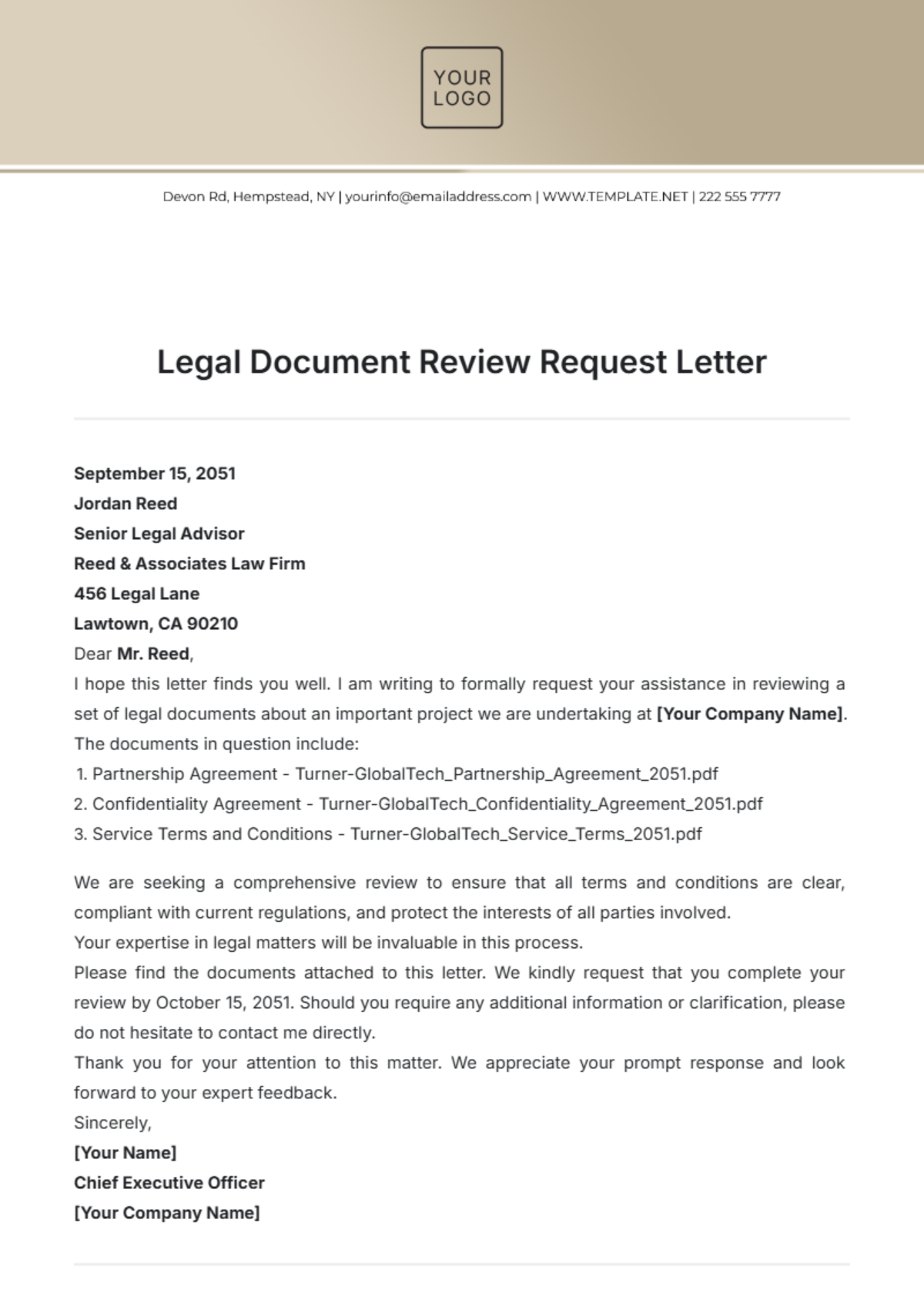 Legal Document Review Request Letter Template - Edit Online & Download