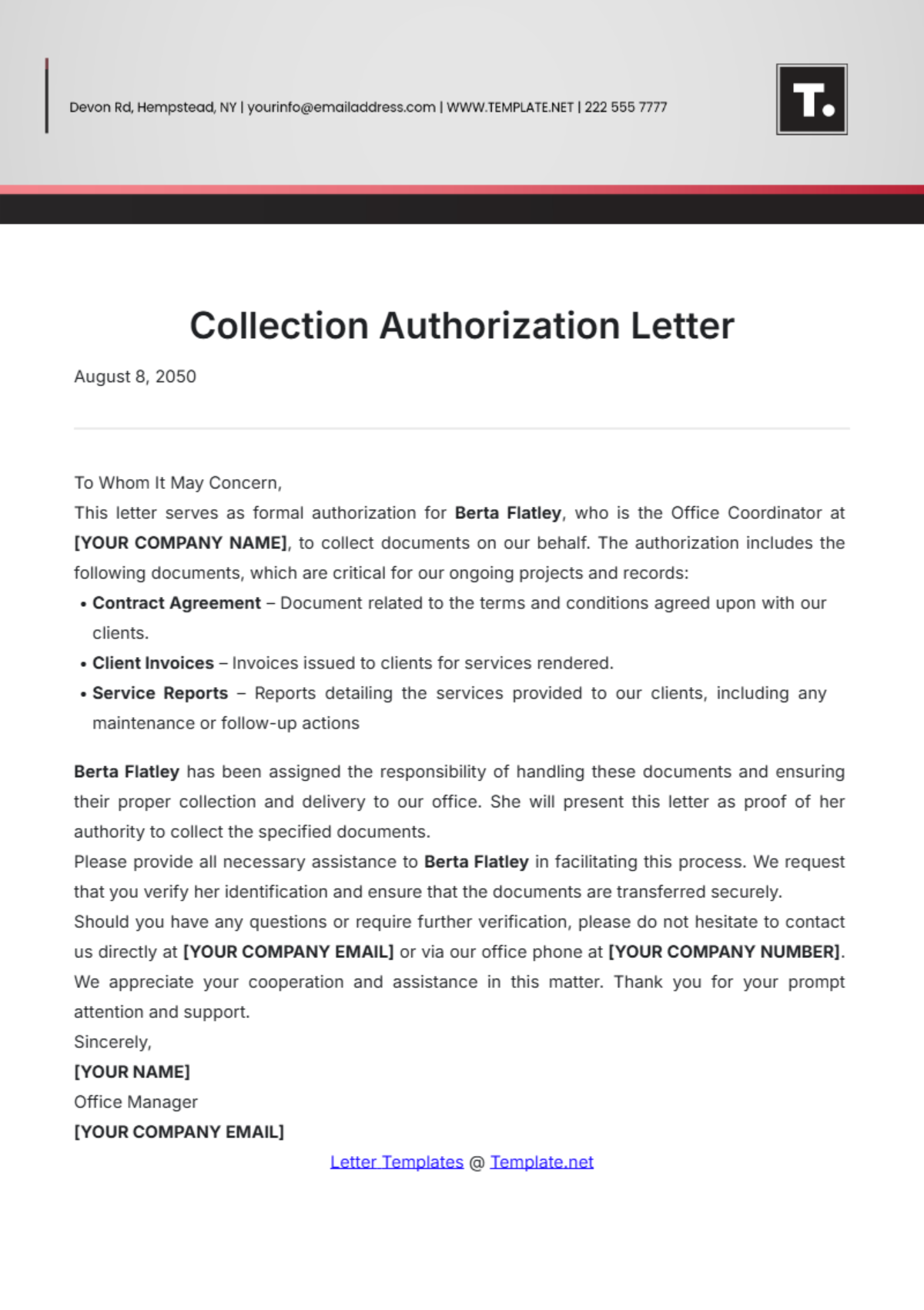 Collection Authorization Letter Template - Edit Online & Download