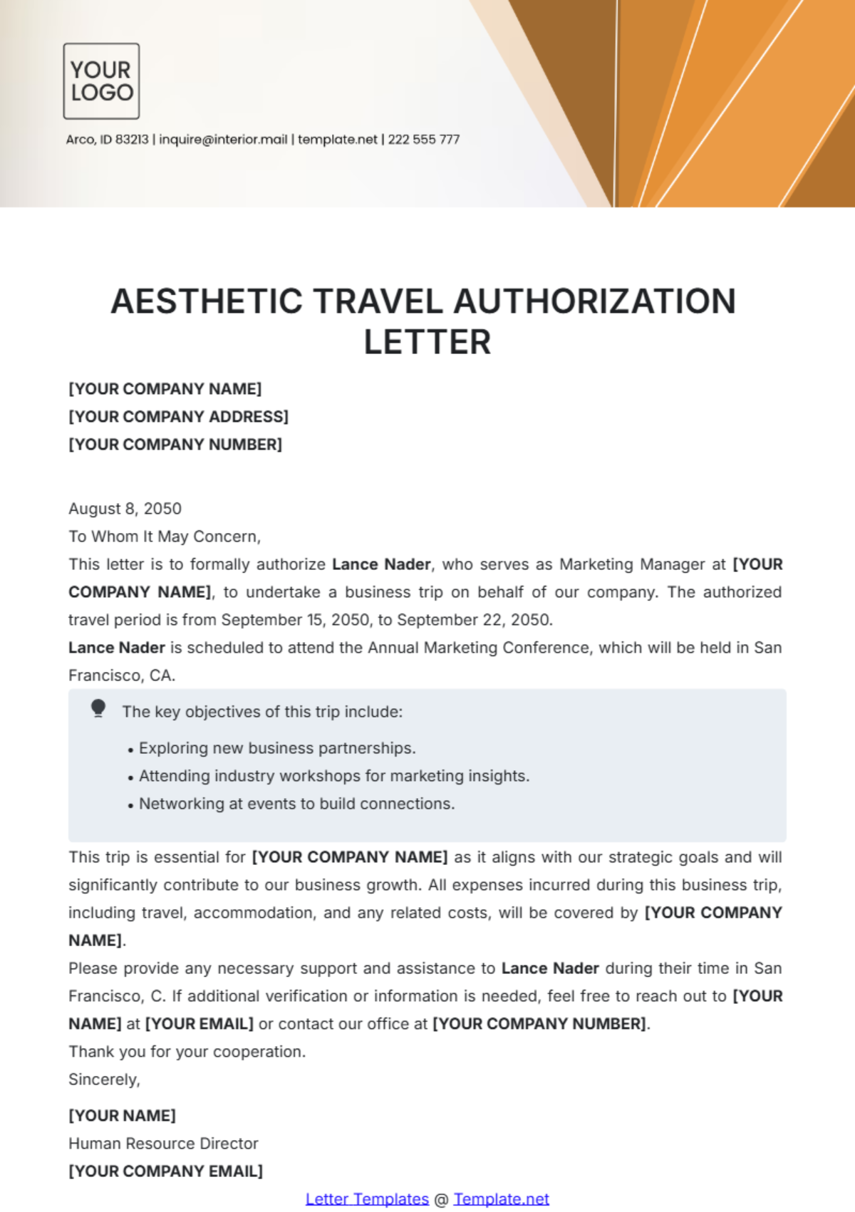 Aesthetic Travel Authorization Letter Template - Edit Online & Download