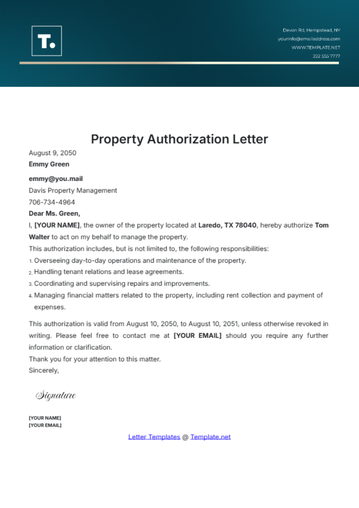 Property Authorization Letter Template - Edit Online & Download