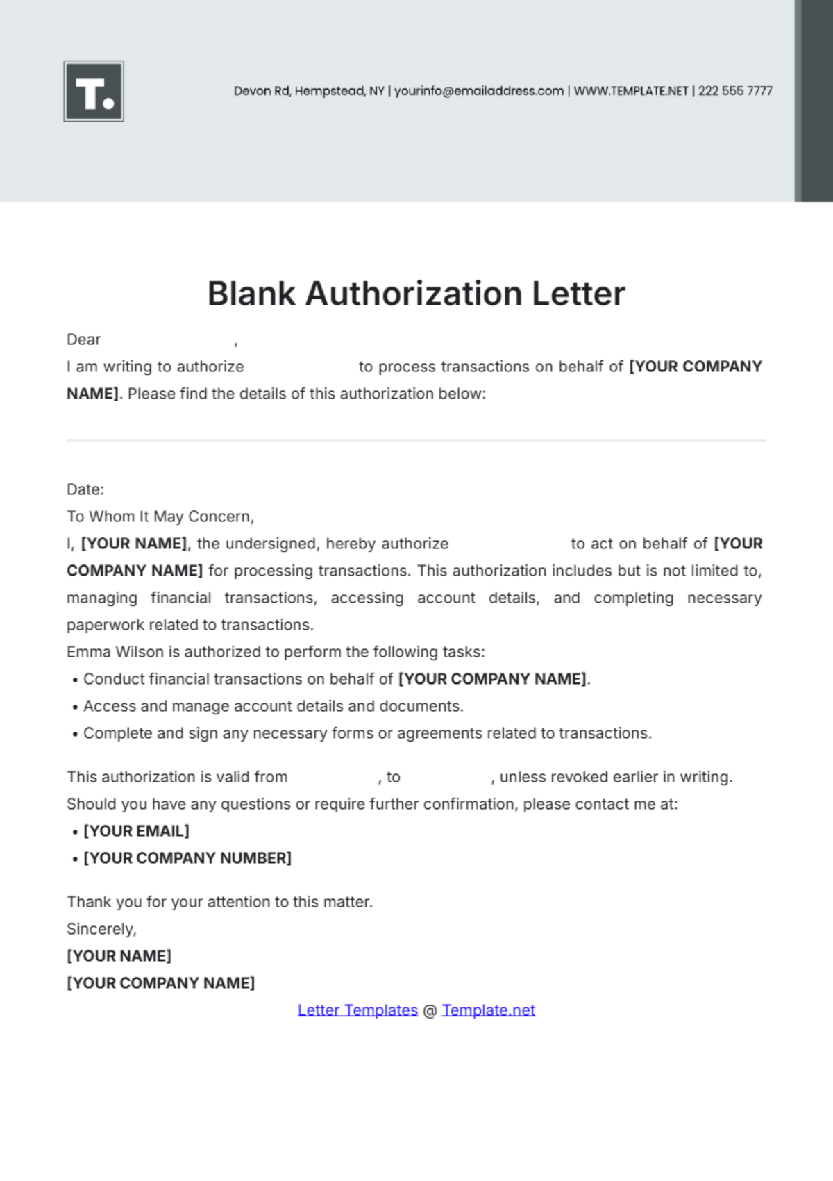 Blank Authorization Letter Template - Edit Online & Download