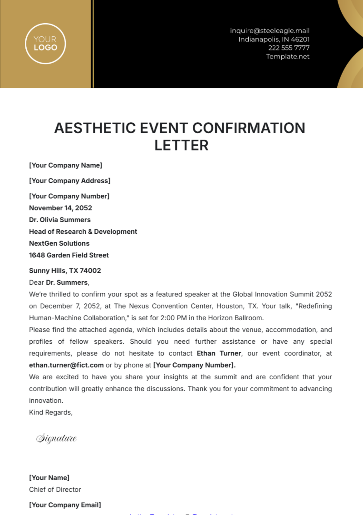 Aesthetic Event Confirmation Letter Template - Edit Online & Download