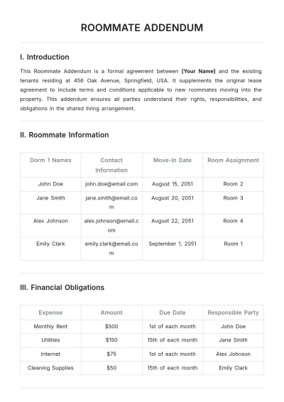 Free Roommate Addendum Template to Edit Online