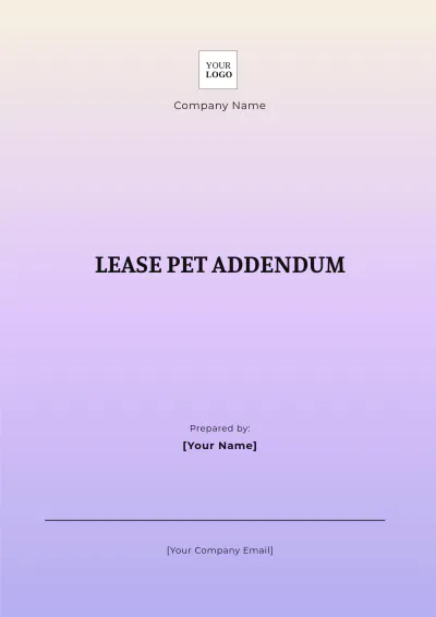 Free Lease Pet Addendum Template to Edit Online