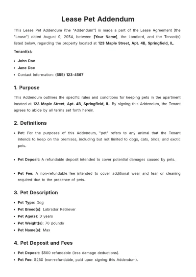 Free Lease Pet Addendum Template to Edit Online
