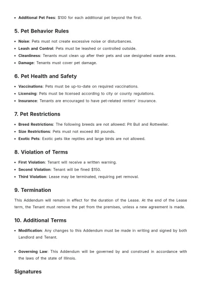 Free Lease Pet Addendum Template to Edit Online