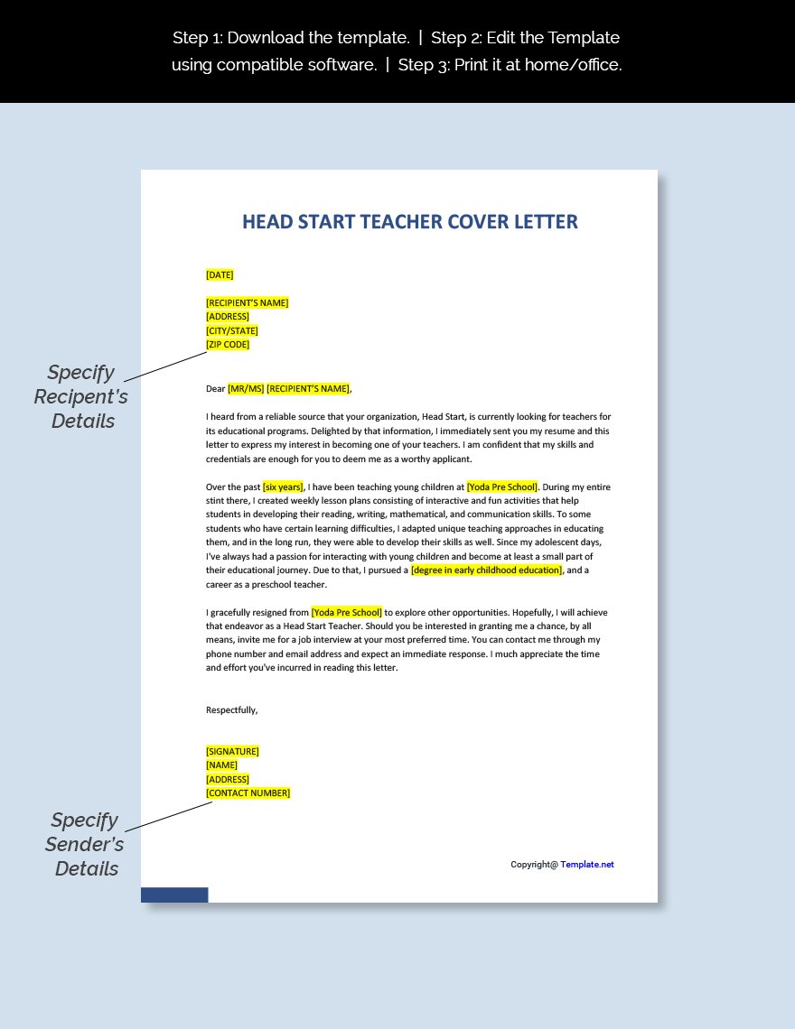 Head Start Teacher Cover Letter