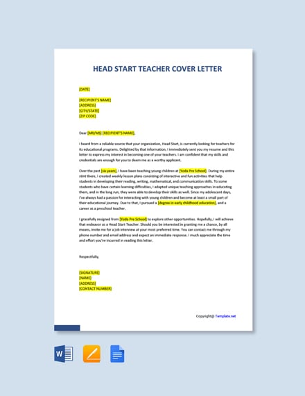 Head Start Teacher Cover Letter 