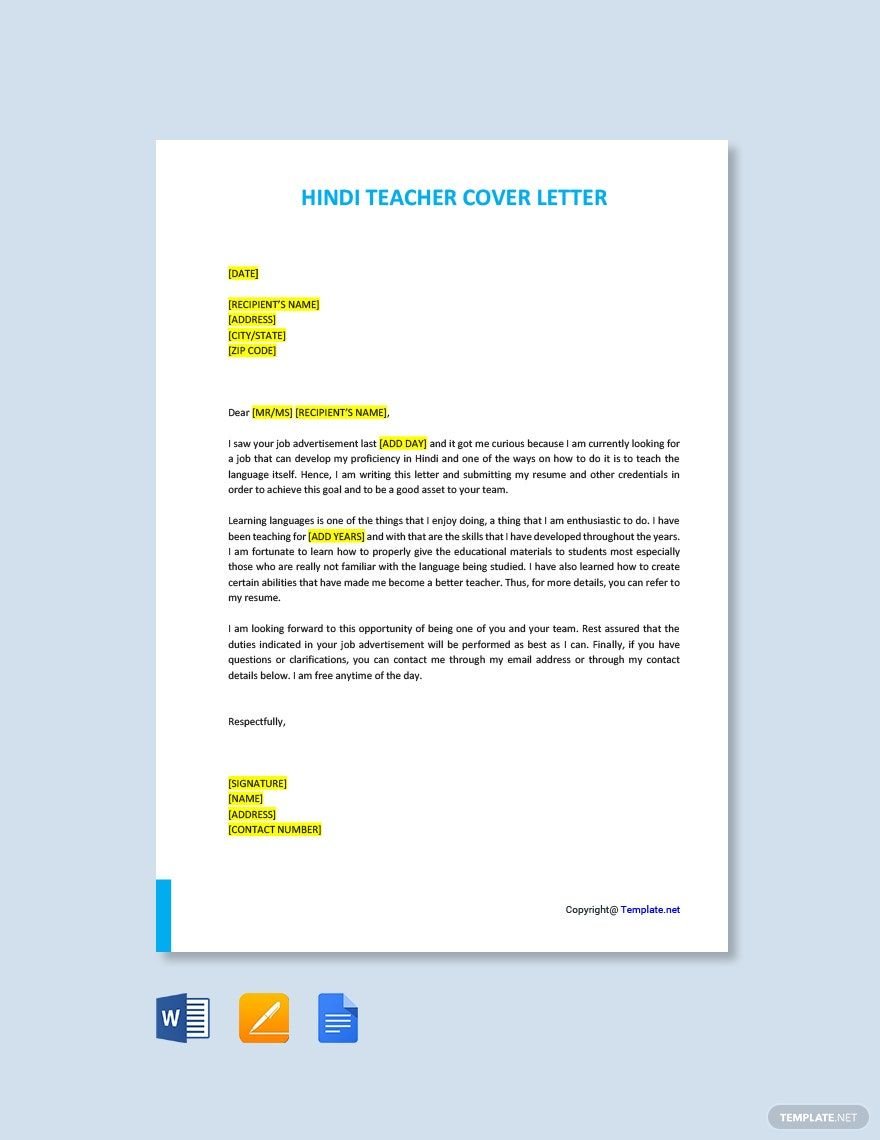 Hindi Teacher Cover Letter
