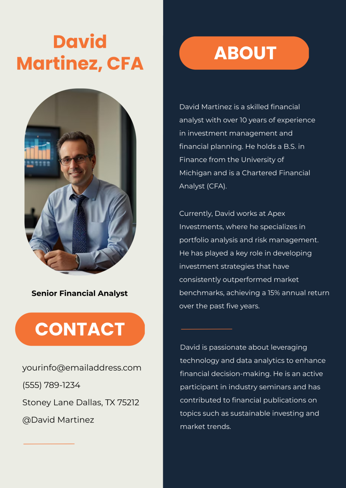 Finance Professional Bio Template