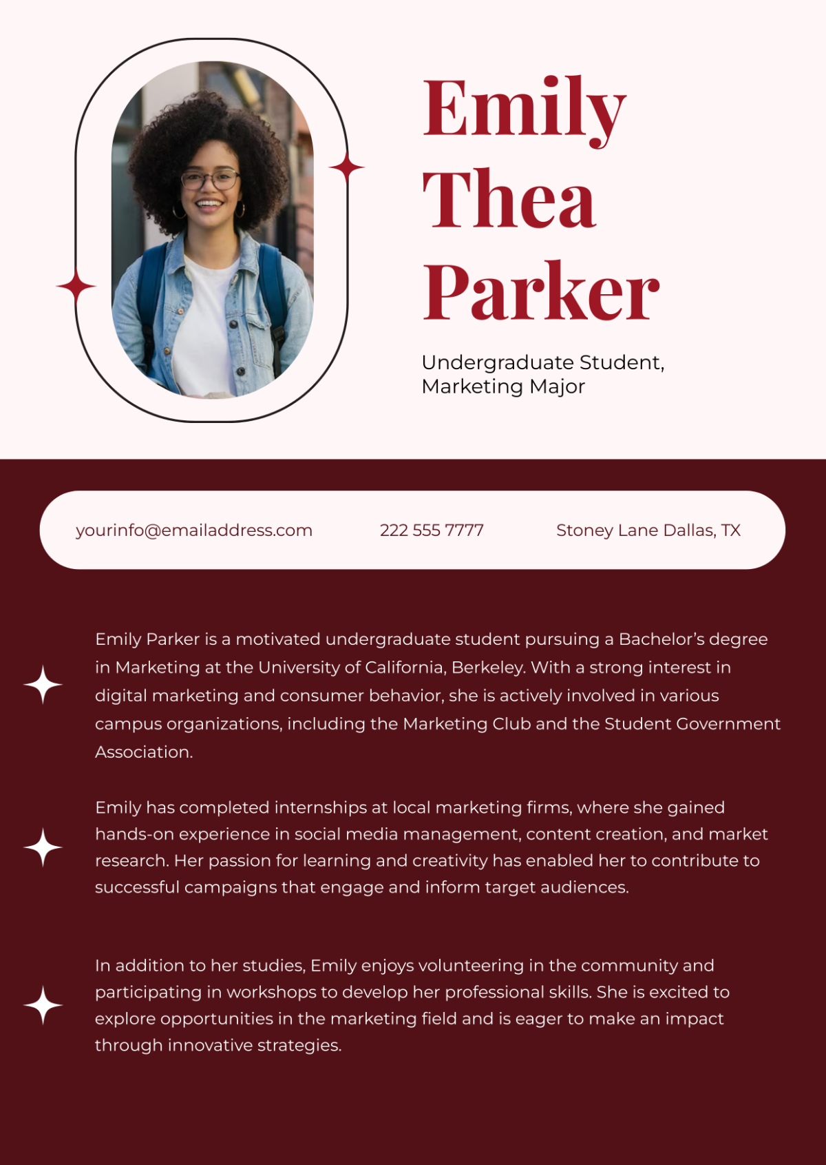 Basic College Student Professional Bio Template