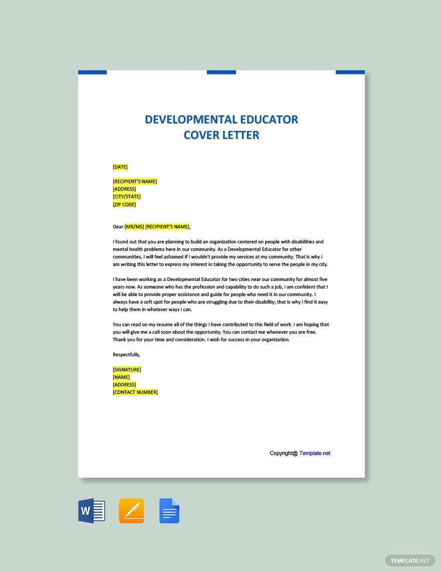Developmental Educator Cover Letter