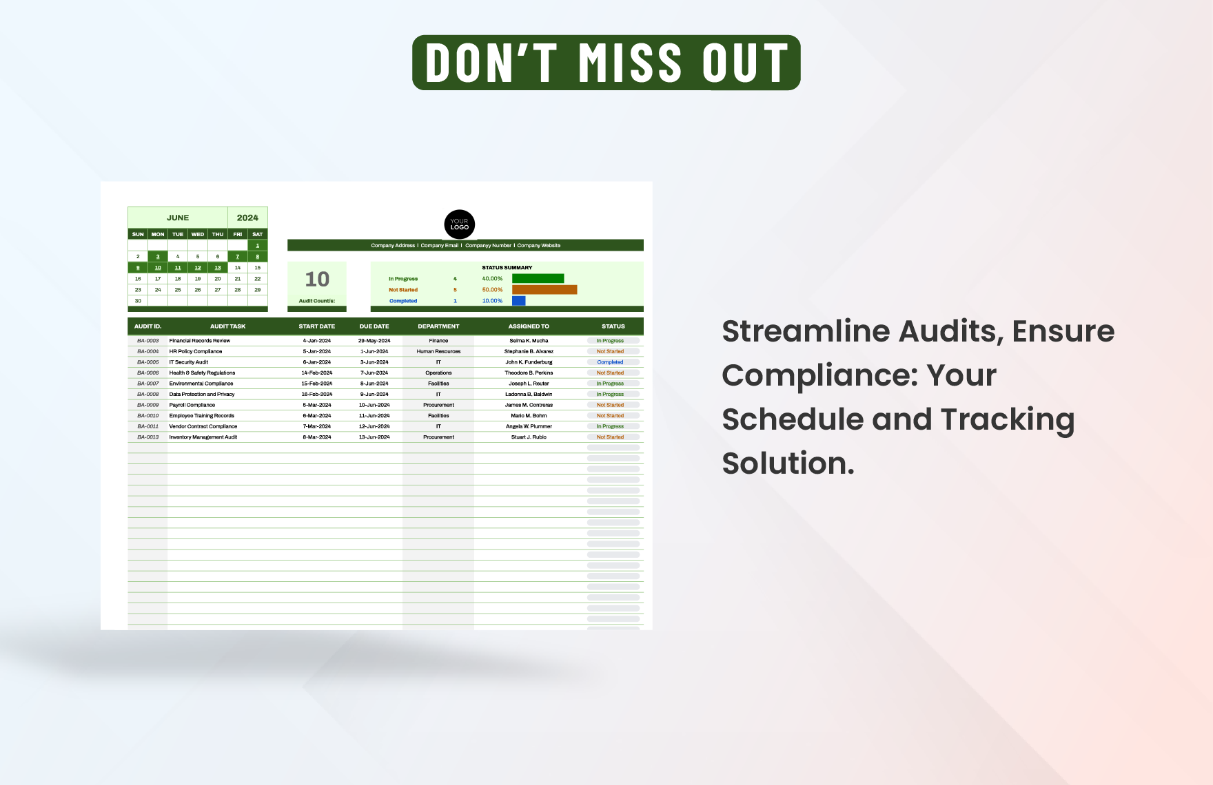 Administration Compliance Audit Schedule Template