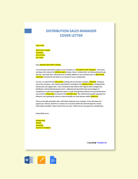 Distribution Sales Manager Cover Letter