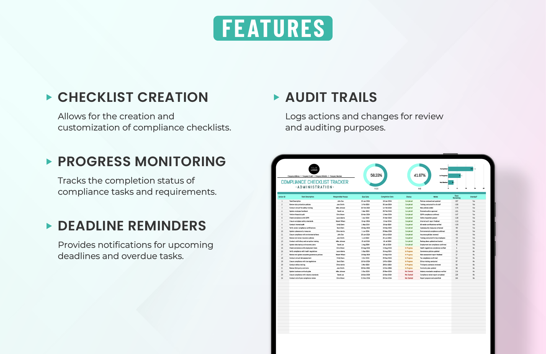 Administration Compliance Checklist Tracker Template