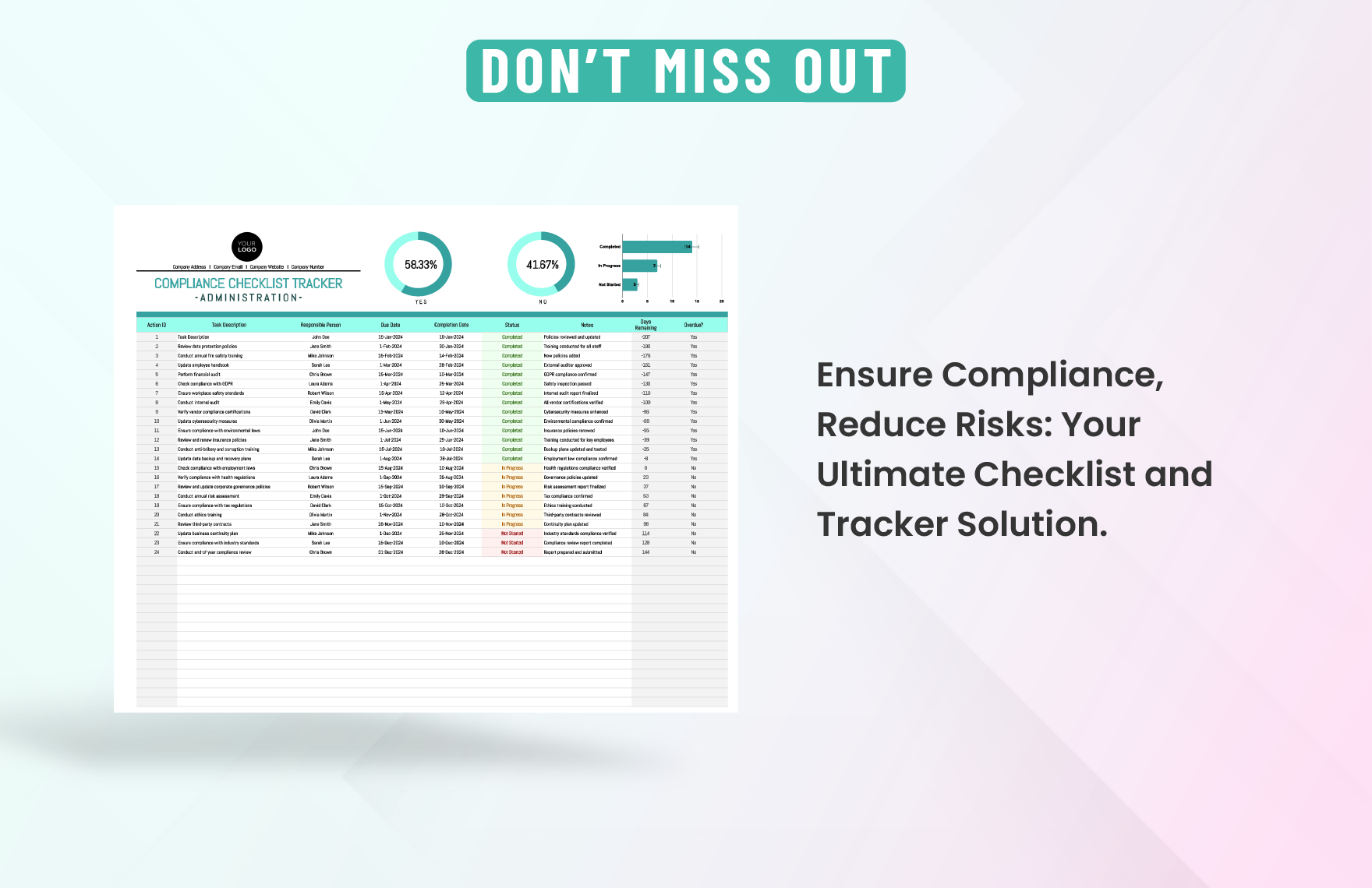 Administration Compliance Checklist Tracker Template