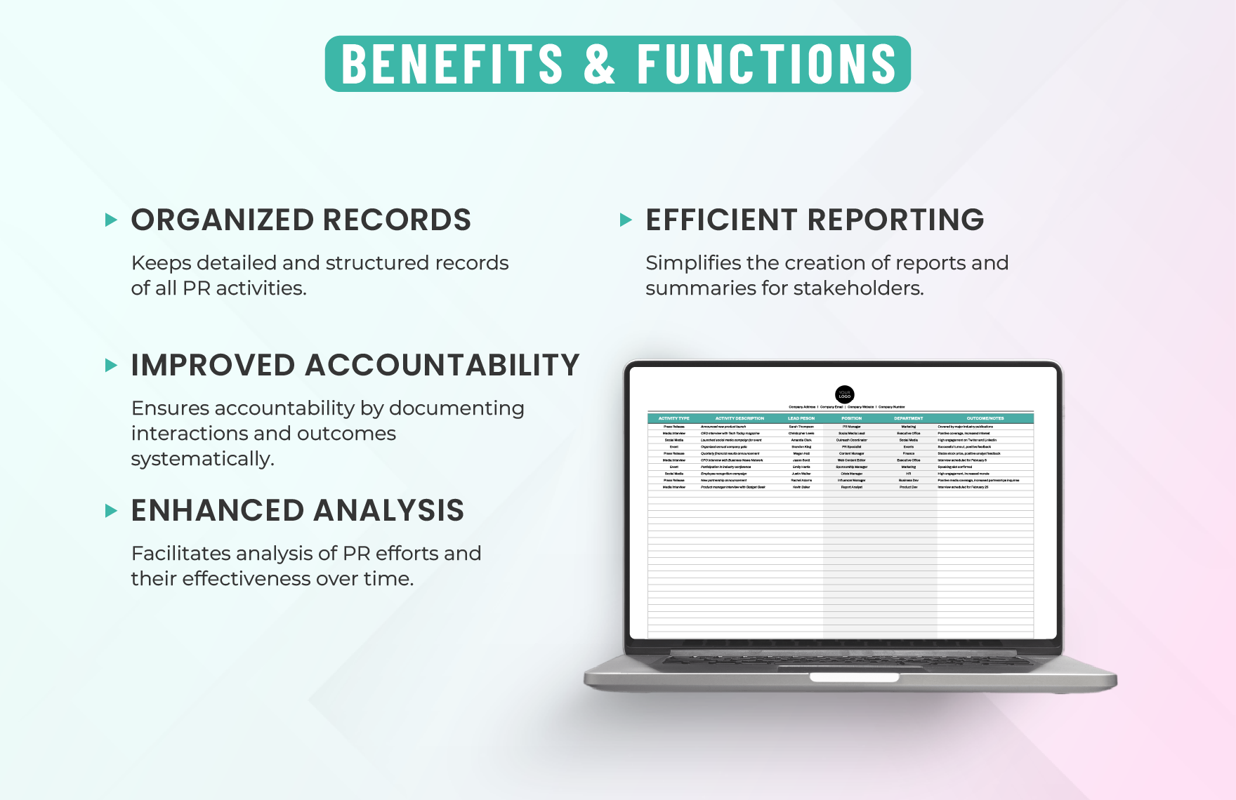 Administration Public Relations Activity Log Template