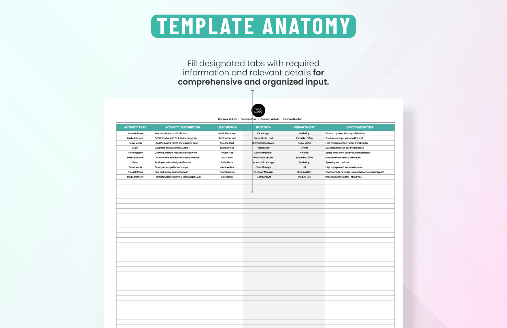 Administration Public Relations Activity Log Template