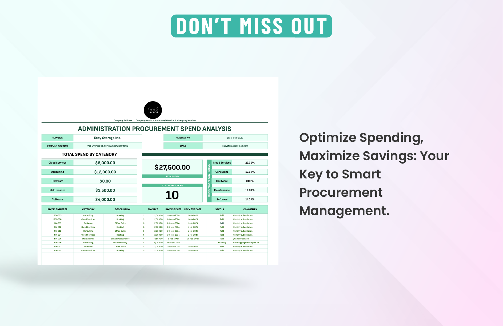 Administration Procurement Spend Analysis Template