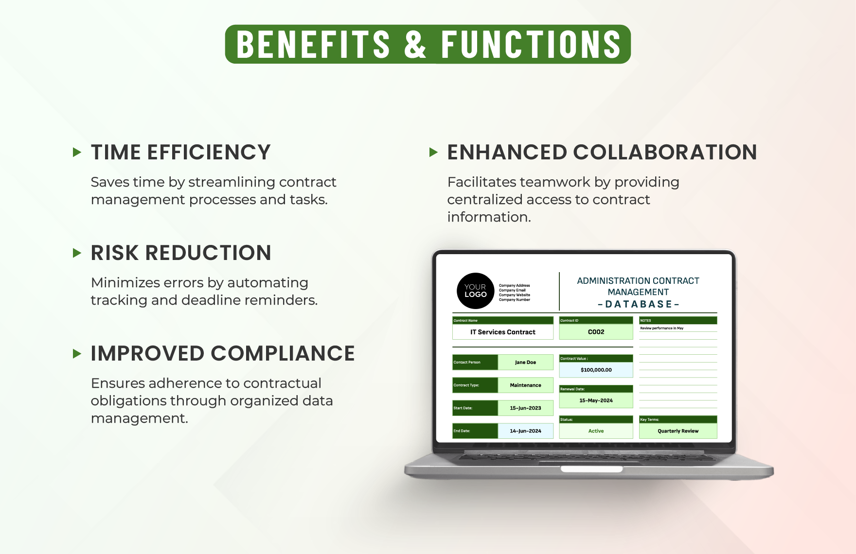 Administration Contract Management Database Template