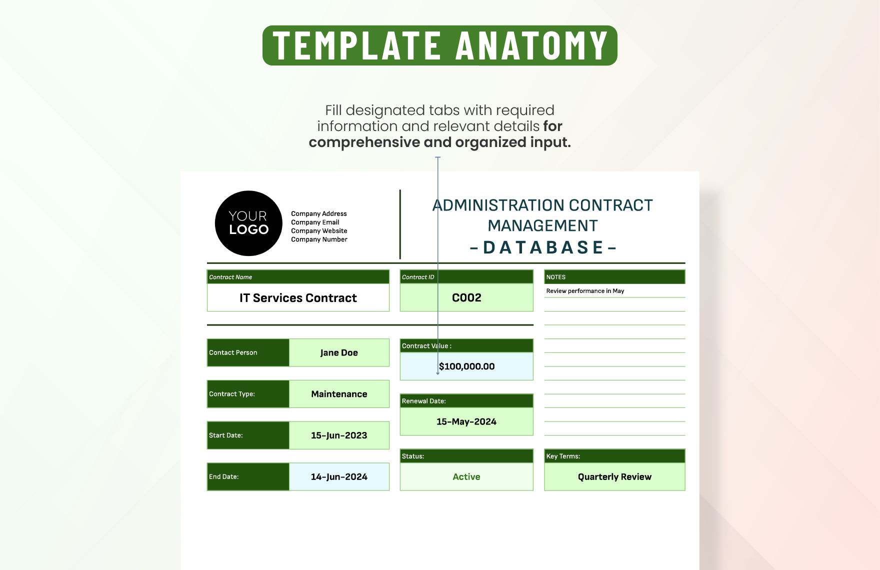 Administration Contract Management Database Template